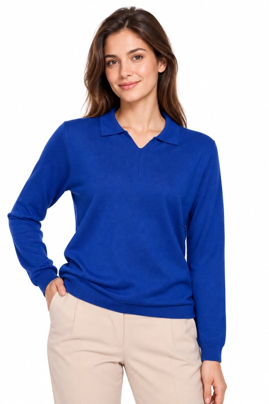 26652Kadın Polo Yaka Basic Düz Bluz Y.A Lacivert