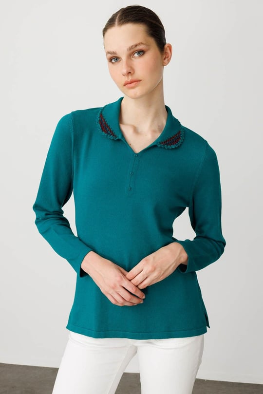 Kadın Polo Yaka Likralı Bluz A.Ö.Başı