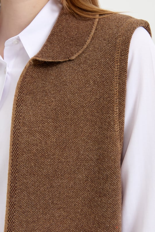 Womens Polo Collar Open Front Long Wool Vest