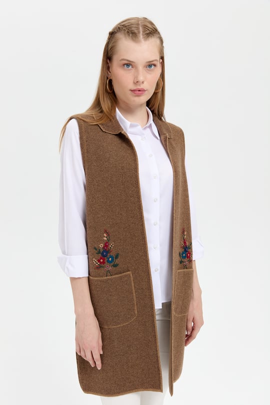 Womens Polo Collar Open Front Long Wool Vest