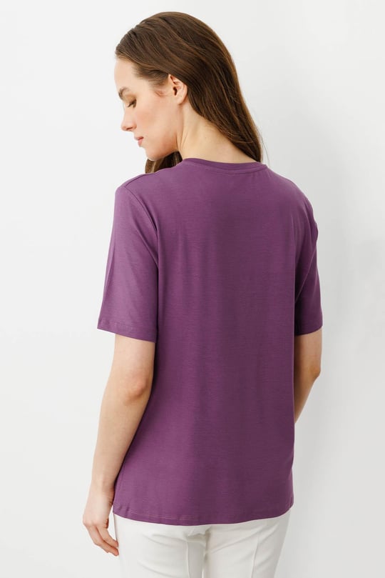 Kadın Sıfır Yaka Basic Penye T-shirt Lila