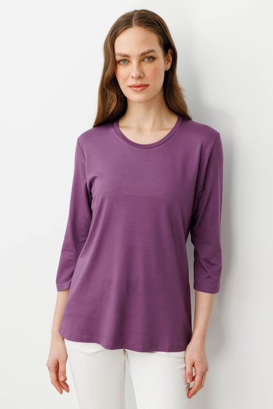 Kadın Sıfır Yaka Düz Penye Bluz Lila
