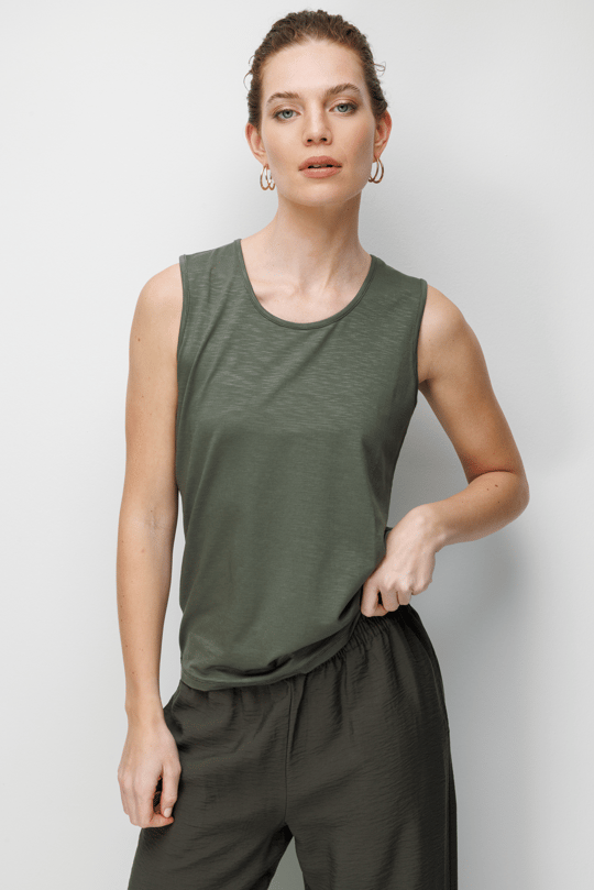 Womens Crew Neck Strap Tshirt Khaki