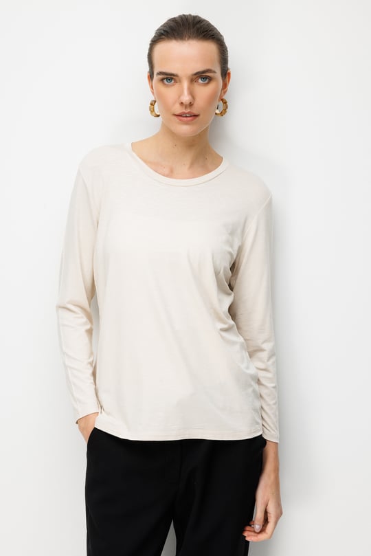 Womens Crew Neck Basic Blouse Dark Beige