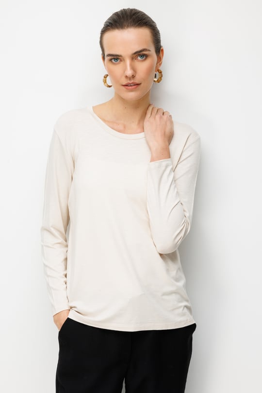 Womens Crew Neck Basic Blouse Dark Beige