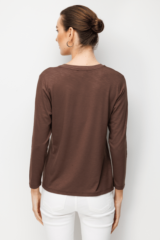 Womens Crew Neck Basic Blouse Dark Brown