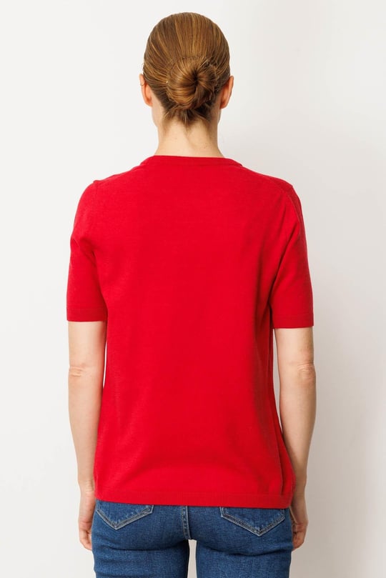 Kadın Sıfır Yaka Kısa Kollu Düz Bluz K.Kırmızı