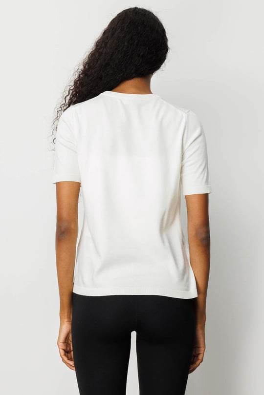 Kadın Sıfır Yaka Kısa Kollu Düz Bluz Kemik