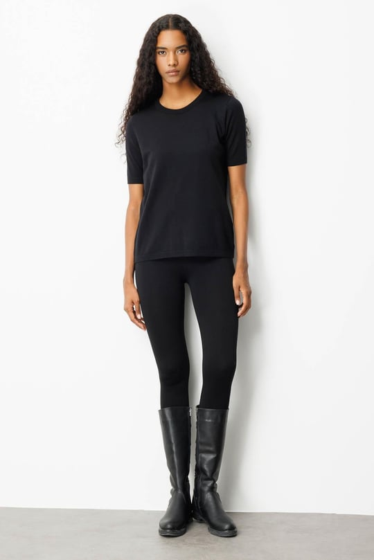 Kadın Sıfır Yaka Kısa Kollu Düz Bluz Siyah