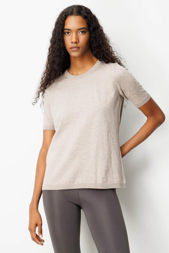 Kadın Sıfır Yaka Kısa Kollu Düz Bluz Vizon