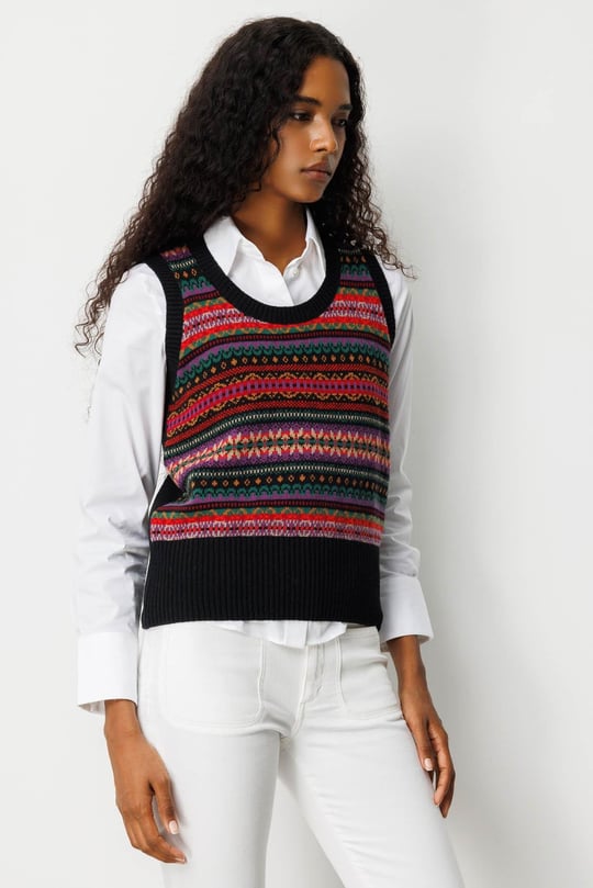 Kadın Sıfır Yaka Önü Jakarlı Yün Süveter Siyah