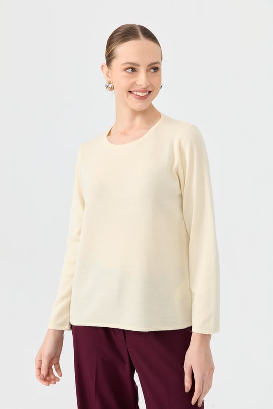 Womens Crew Neck Long Sleeve Basic Wool Blouse
