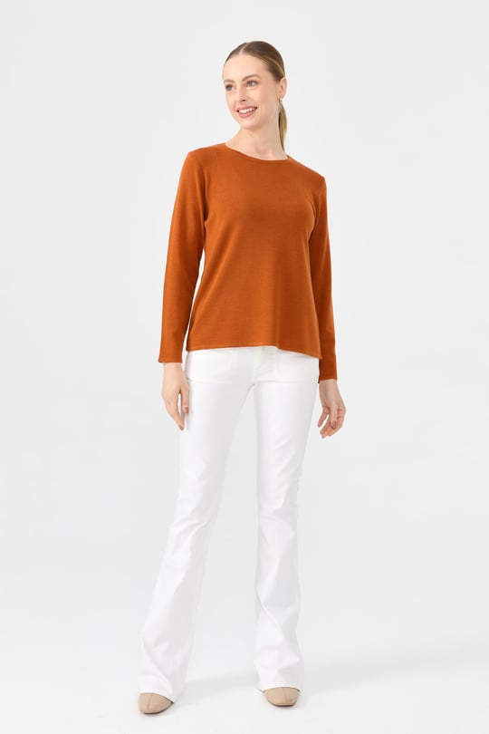 Womens Crew Neck Long Sleeve Basic Wool Blouse