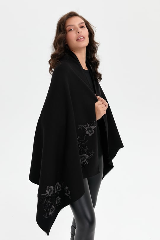 Womens Floral Embroidered Shawl
