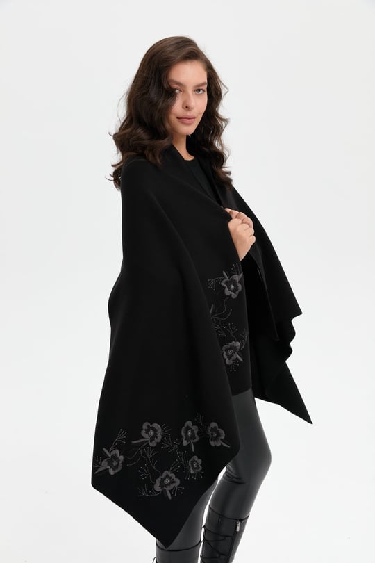 Womens Floral Embroidered Shawl