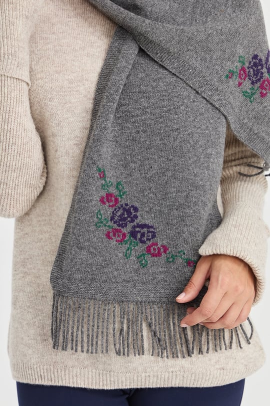Womens Knitwear Floral Wool Scarf Gray