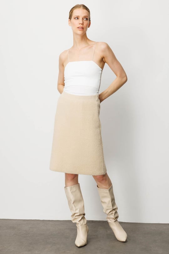 Kadın Triko Kısa Etek Bej