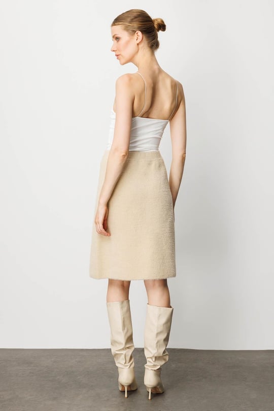 Kadın Triko Kısa Etek Bej