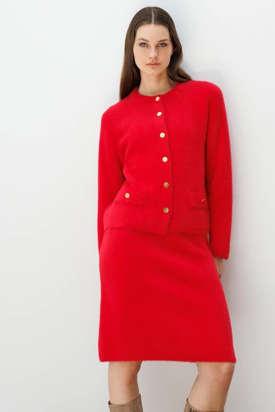 Kadın Triko Kısa Etek Y.Kırmızı