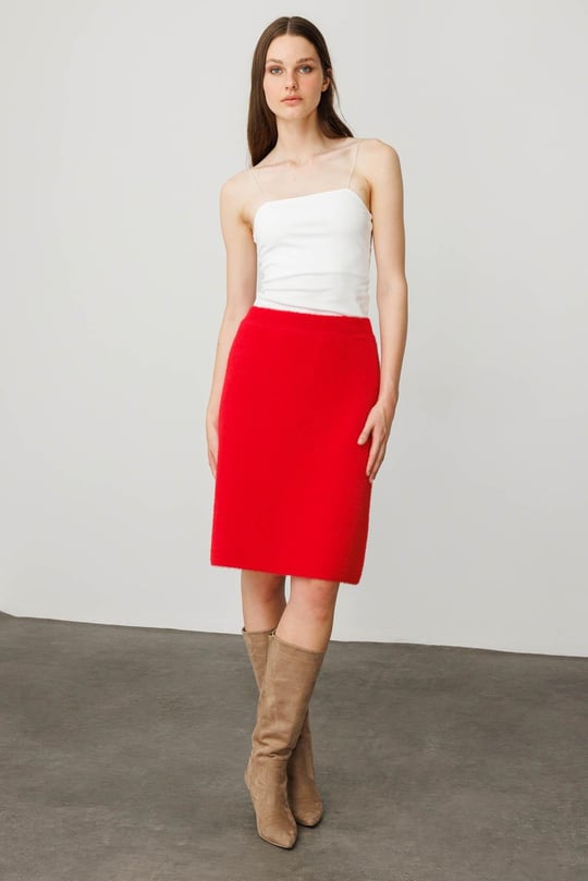 Kadın Triko Kısa Etek Y.Kırmızı