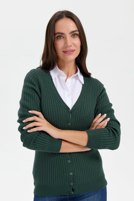 Kadın V Yaka Dikişsiz Hırka Yeşil