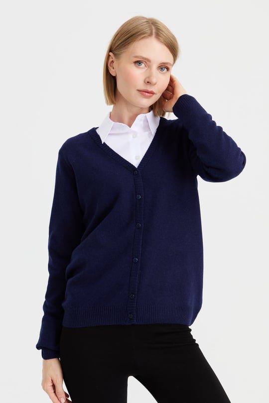 Womens V Neck Wool Gardigan Navyblue