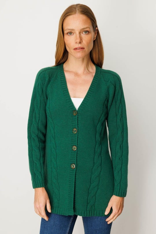 Kadın V Yaka Saç Örgülü Uzun Yün Hırka Ö.Başı