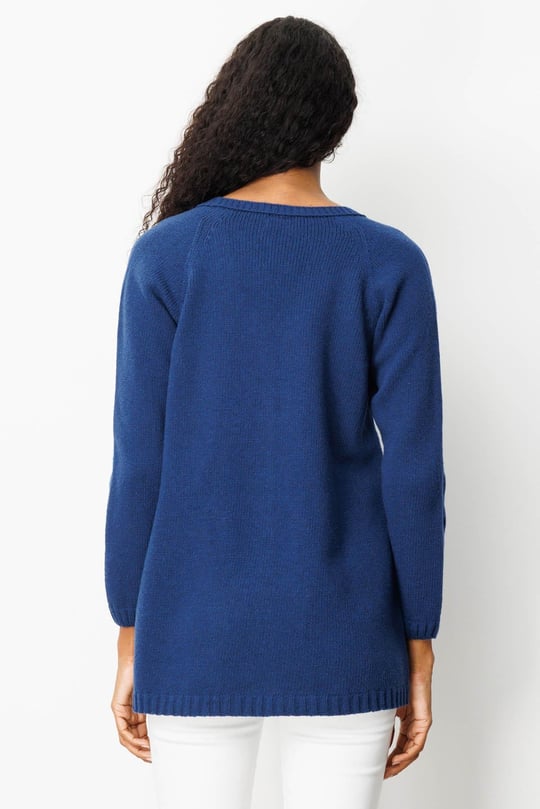 Kadın V Yaka Saç Örgülü Uzun Yün Hırka İndigo