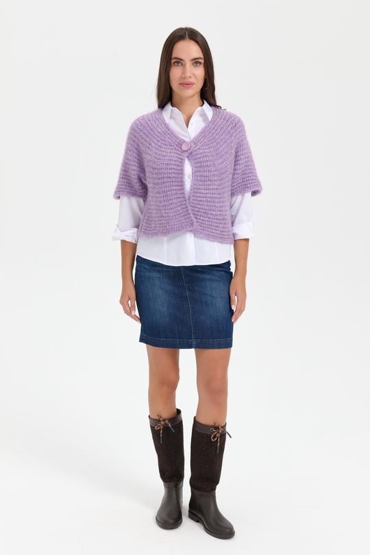 Kadın V Yaka Tek Düğmeli Kısa Yelek Lila