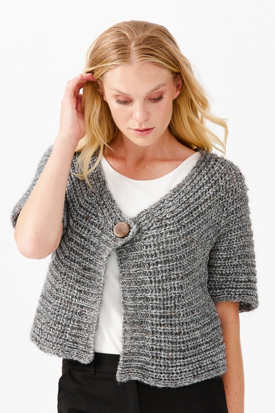 Kadın V Yaka Tek Düğmeli Kısa Yelek O.Füme