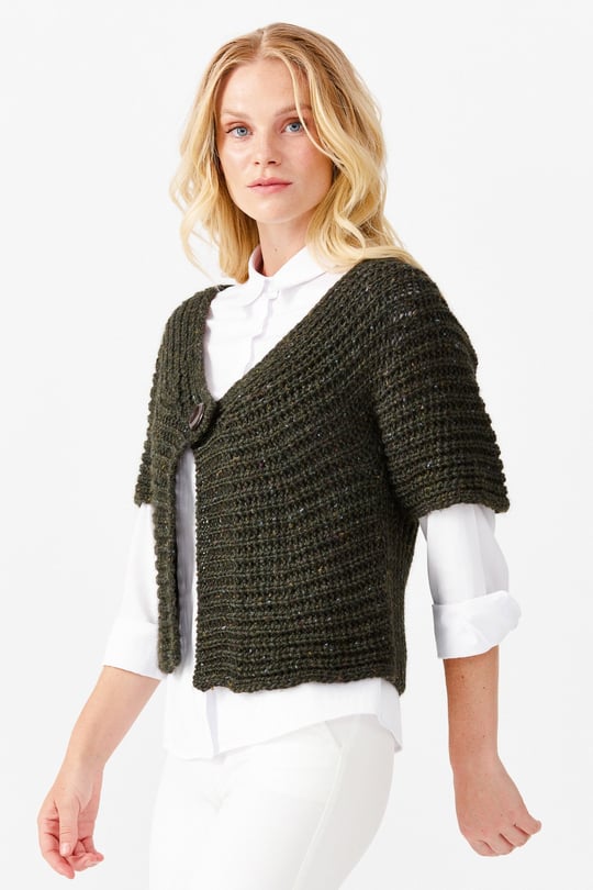 Kadın V Yaka Tek Düğmeli Kısa Yelek Yeşil