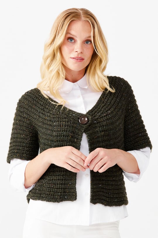 Kadın V Yaka Tek Düğmeli Kısa Yelek Yeşil