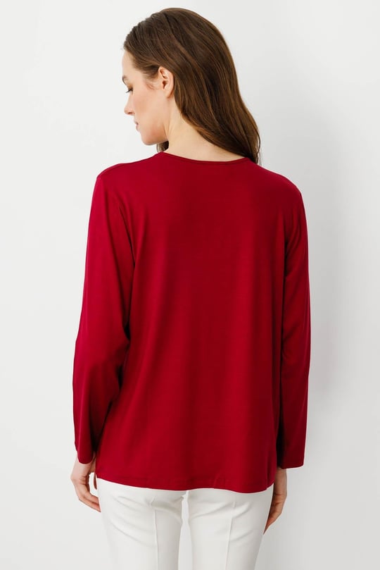Kadın V Yaka Uzun Kollu Penye Bluz Bordo