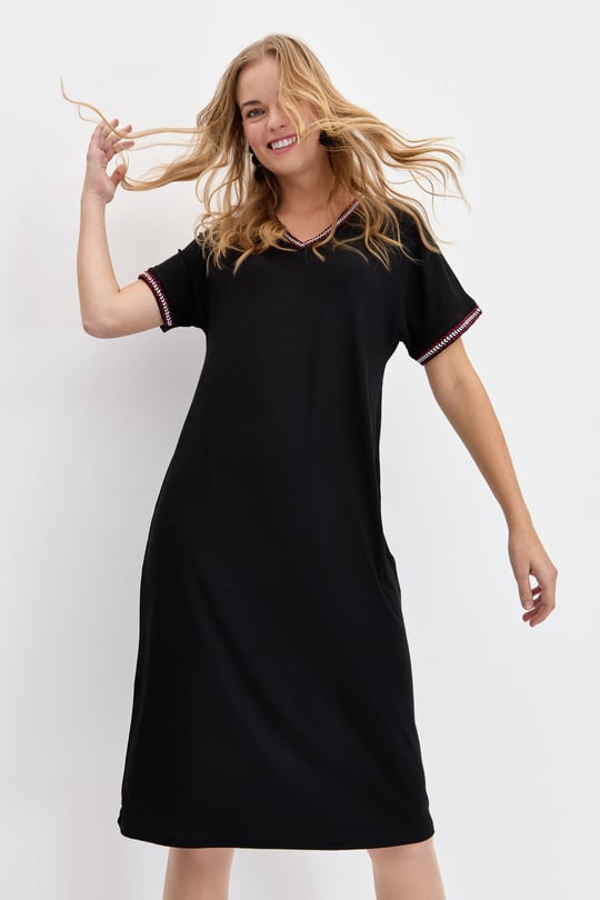 Womens V-Neck Dress Black