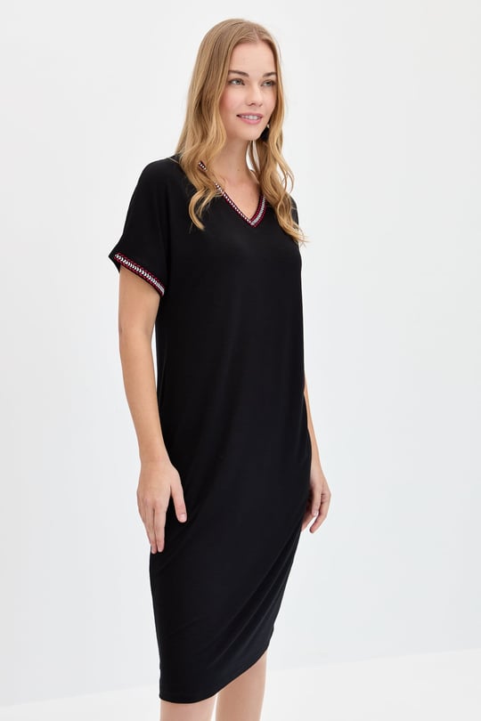 Womens V-Neck Dress Black