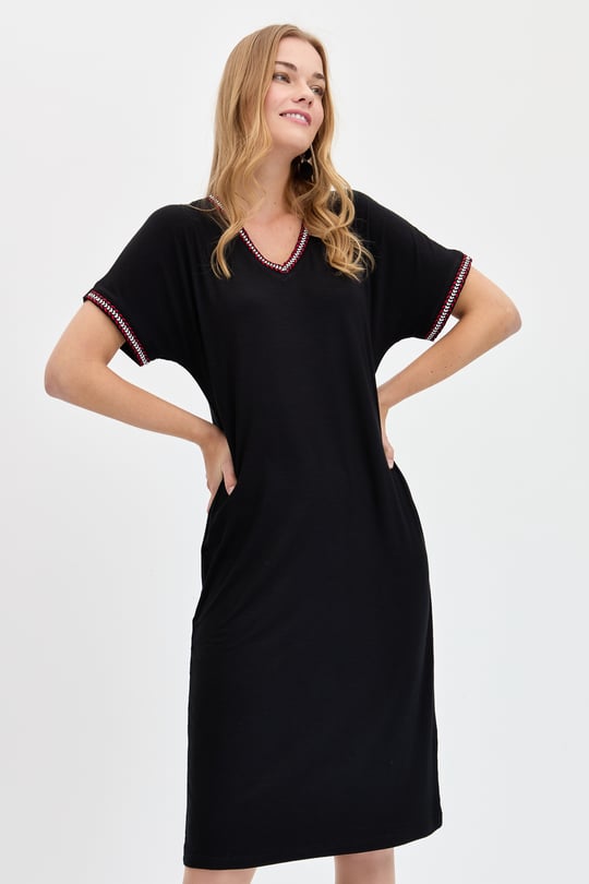 Womens V-Neck Dress Black