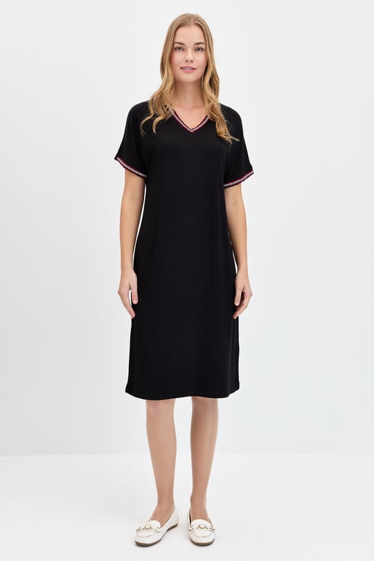 Womens V-Neck Dress Black