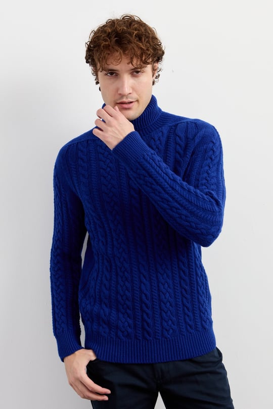 Turtleneck Men's Wool Jersey Chamula Hand-Knit Fisherman