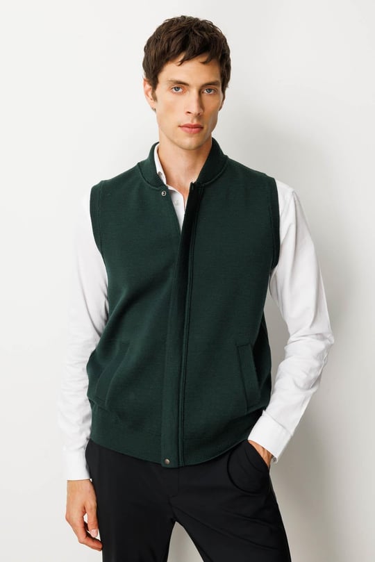 Men's Mandarin Collar Steel Knit Wool Vest