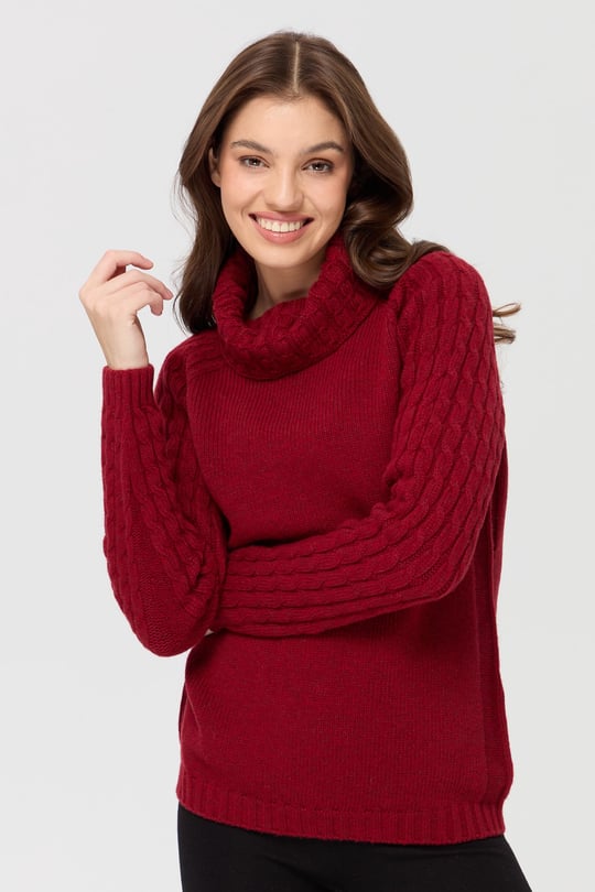 Women's Cowl Neck Sleeves and Collar Hair Knitted Wool Sweater