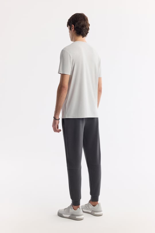 Açık Gri Bisiklet Yaka Baskılı Soft Touch T-Shirt
