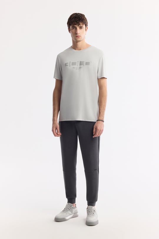 Açık Gri Bisiklet Yaka Baskılı Soft Touch T-Shirt
