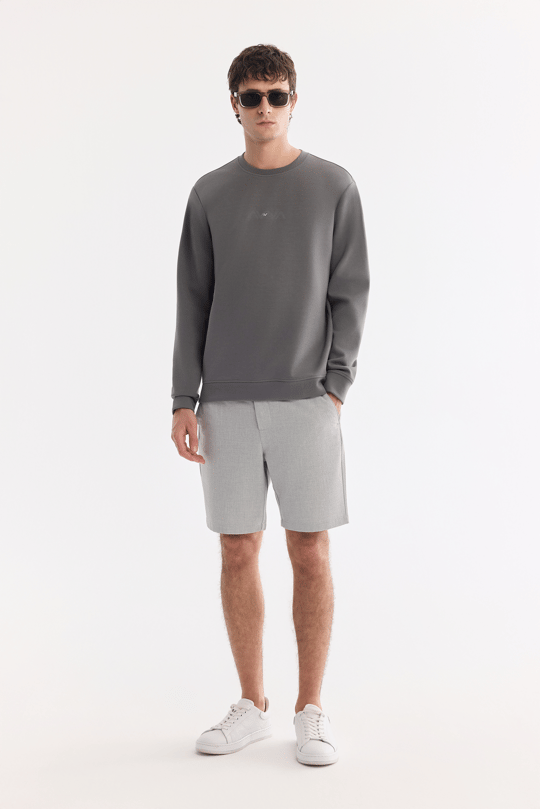 Antrasit Bisiklet Yaka Pamuklu Kolay Ütülenen Bi-Stretch Sweatshirt