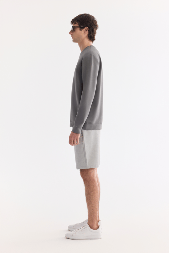 Antrasit Bisiklet Yaka Pamuklu Kolay Ütülenen Bi-Stretch Sweatshirt