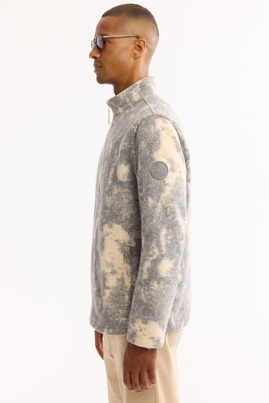 Bej-Antrasit Dik Yaka Fermuarlı Soft Touch Desenli Polar Sweatshirt