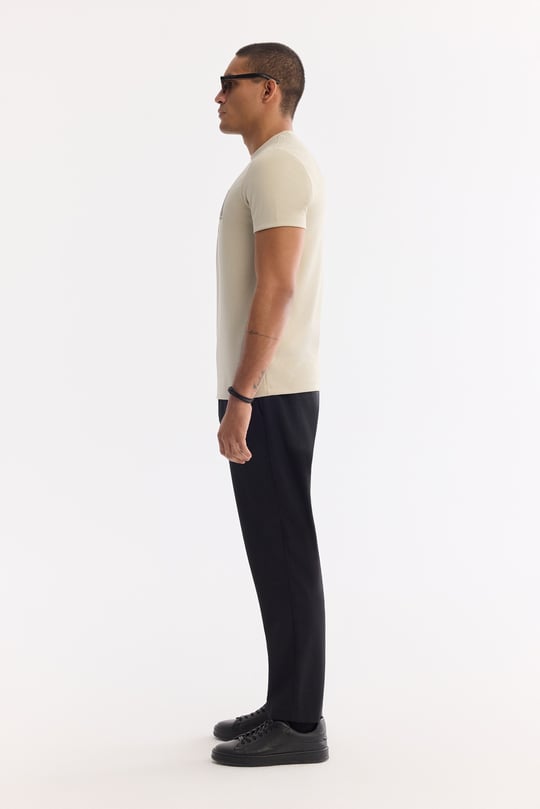 Bej Bisiklet Yaka Enjeksiyon Baskılı Bi-Stretch İnterlok T-Shirt