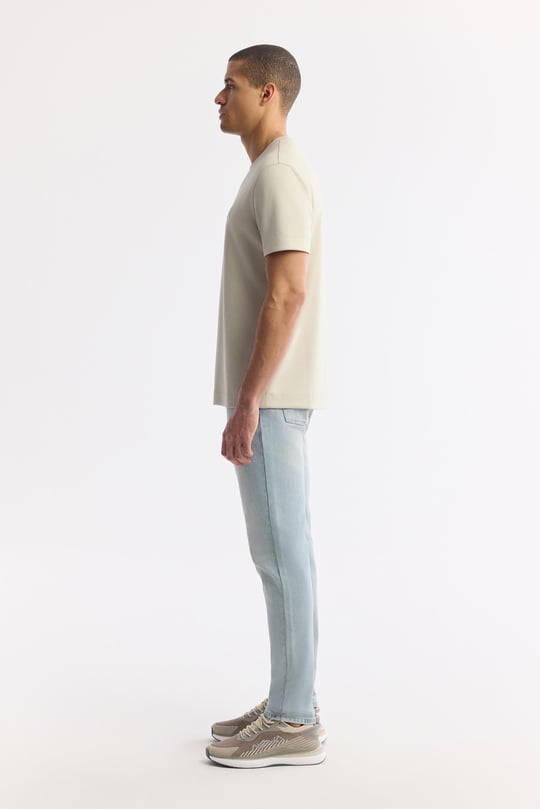Bej Bisiklet Yaka Baskılı Bi-Stretch İnterlok T-Shirt