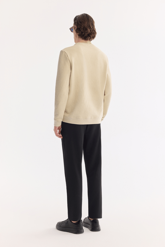 Bej Bisiklet Yaka Pamuklu Kolay Ütülenen Sweatshirt