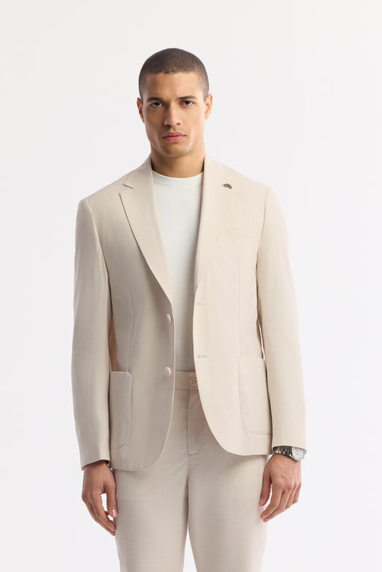 Bej Mono Yaka Hafif Soft Touch Blazer Ceket