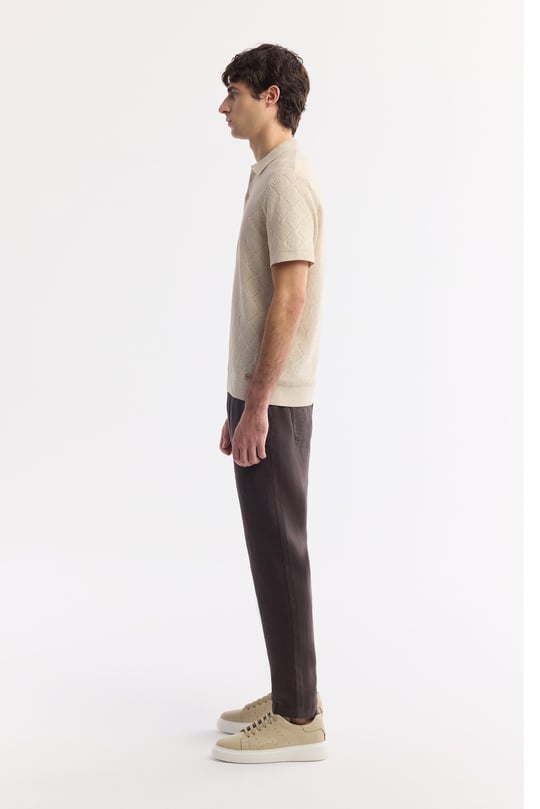 Bej Polo Yaka Pamuklu Triko T-Shirt